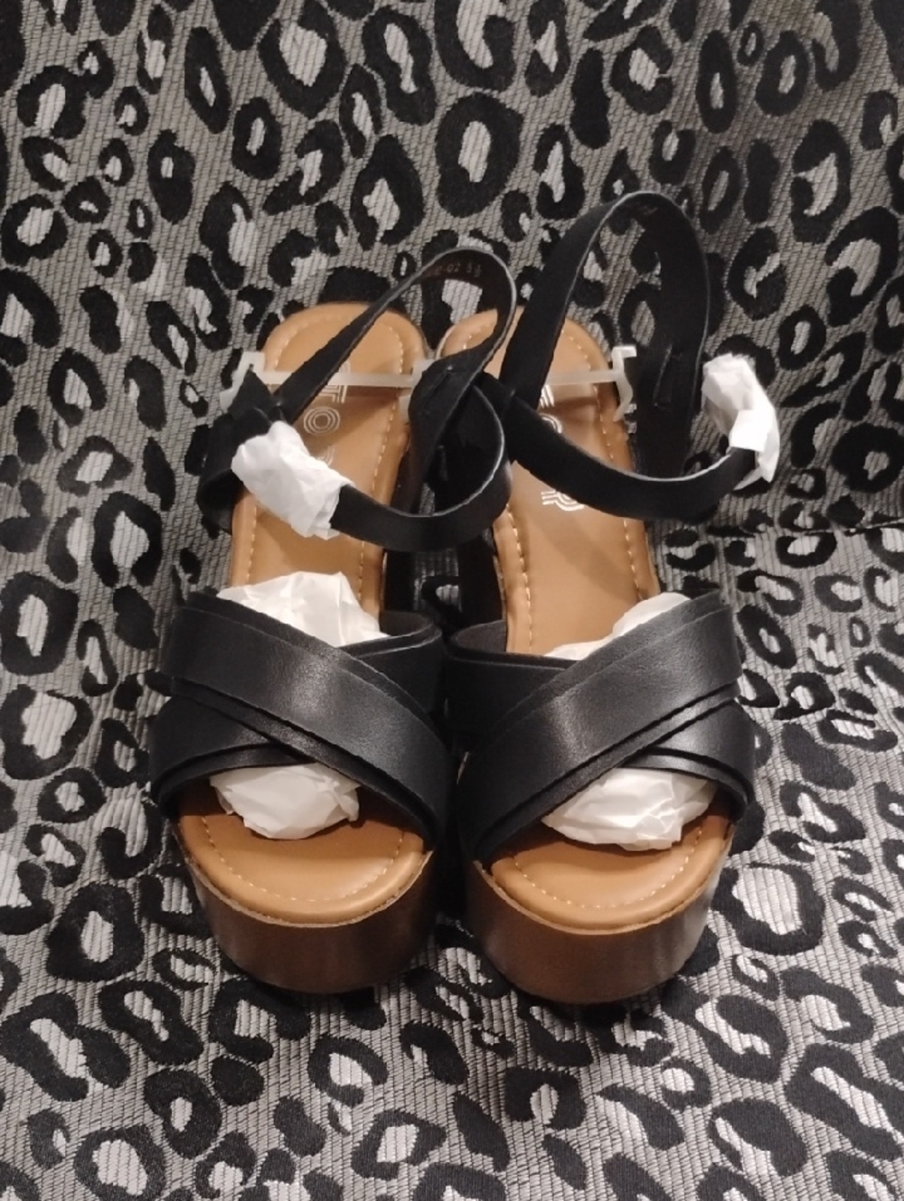 Women's Black Platform Sandals with Ankle Strap NIB